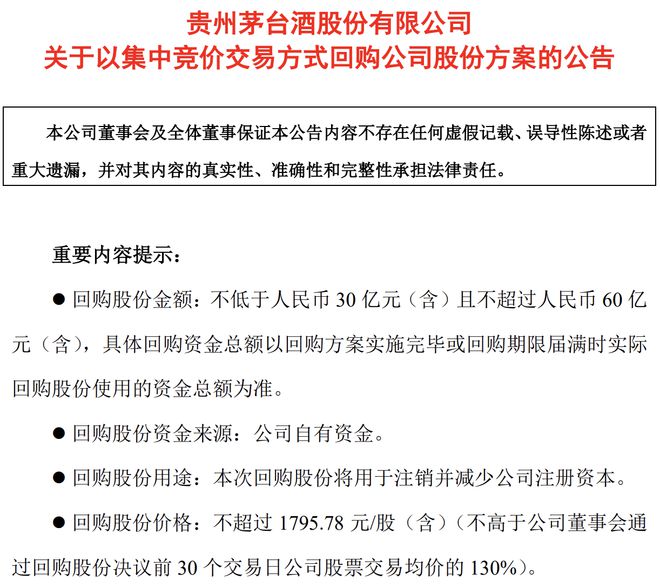 回购60亿，注销！1.6万亿茅台，稳了