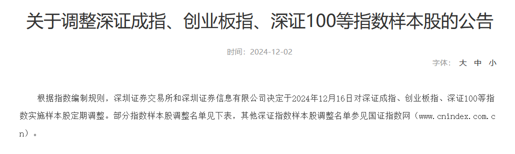 深市核心指数样本股定期调整，调整名单一览表！