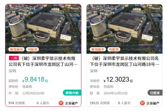 柔宇名下资产首拍无果，二拍降价近2.5亿元